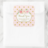 ピンク金ゴールドドットフローラベビーシャワーメッセージカード スクエアシール (バッグ)