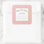 ピンク金ゴールドドット女の子のためのベビーシャワー蔵書票 スクエアシール (バッグ)