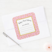 ピンク金ゴールドドット女の子のためのベビーシャワー蔵書票 スクエアシール (封筒)