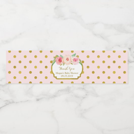 ピンク金ゴールドドット赤ちゃんシャワー水瓶ラベル ペットボトルラベル (シングルラベル)
