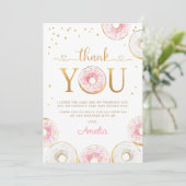 ピンク金ゴールドドナツツスウィート誕生日 サンキューカード (スタンド正面)