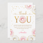 ピンク金ゴールドドナツツスウィート誕生日 サンキューカード (正面/裏面)