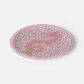 ピンク金ゴールドドラゴン中国のオン伝統的パターン ペーパープレート (アングル)