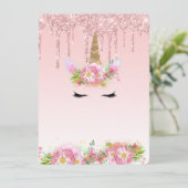 ピンク金ゴールドドリップグリッターユニコーンテンプレート 招待状 (スタンド正面)