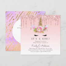 ピンク金ゴールドドリップグリッターユニコーンベビーガールシャワー