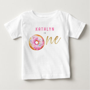 ピンク金ゴールドドーナツスイートワンガール誕生日 ベビーTシャツ