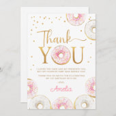 ピンク金ゴールドドーナツSweet One 1st Birthday サンキューカード (正面/裏面)