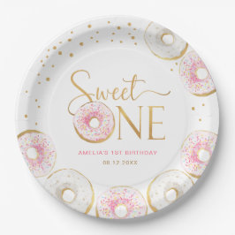ピンク金ゴールドドーナツSweet One 1st Birthday ペーパープレート