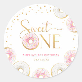 ピンク金ゴールドドーナツSweet One 1st Birthday ラウンドシール