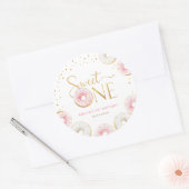 ピンク金ゴールドドーナツSweet One 1st Birthday ラウンドシール (封筒)