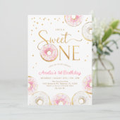 ピンク金ゴールドドーナツSweet One 1st Birthday 招待状 (スタンド正面)