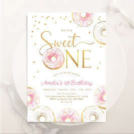 ピンク金ゴールドドーナツSweet One 1st Birthday 招待状