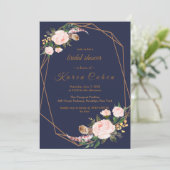 ピンク金ゴールドネイビーボホシックフローラブライダルシャワー 招待状 (スタンド正面)