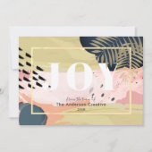 ピンク金ゴールドネイビー抽象芸術ビジネスホリデーカード シーズンカード (正面)