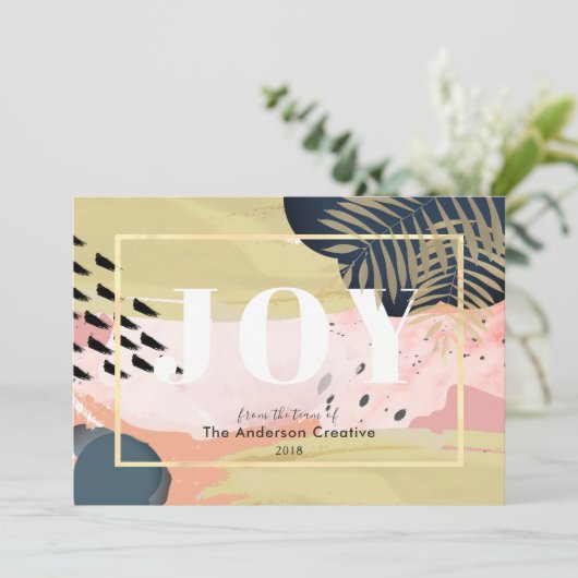 ピンク金ゴールドネイビー抽象芸術ビジネスホリデーカード シーズンカード (スタンド正面)