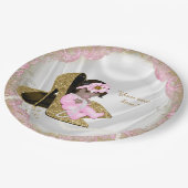 ピンク金ゴールドハイヒールエスニックガールベビーシャワー ペーパープレート (アングル)