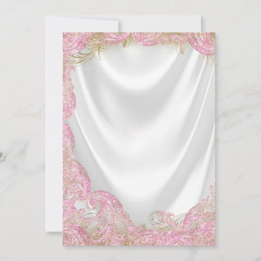 ピンク金ゴールドハイヒールシューズ真珠ベビーシャワー 招待状 (裏面)