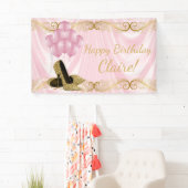 ピンク金ゴールドハイヒールシューズ誕生日バナー 横断幕 (インサイチュ)