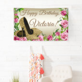 ピンク金ゴールドハイヒール靴バースデーパーティーのバナー 横断幕 (インサイチュ)