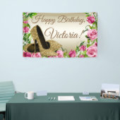 ピンク金ゴールドハイヒール靴バースデーパーティーのバナー 横断幕 (トレードショー)