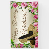 ピンク金ゴールドハイヒール靴バースデーパーティーのバナー 横断幕 (縦)