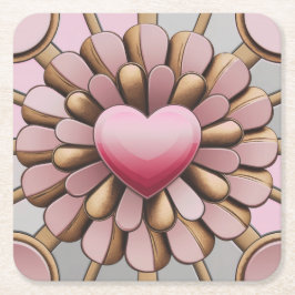 ピンク金ゴールドハートフラワーコースター スクエアペーパーコースター