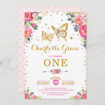 ピンク金ゴールドバタフライウォーター色フローラ誕生日