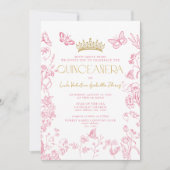 ピンク金ゴールドバタフライキンセアニラミクリンスアニョス 招待状 (正面)