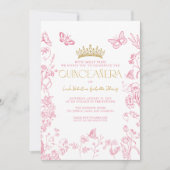 ピンク金ゴールドバタフライキンセアニラQRミクリンスアニョス 招待状 (正面)