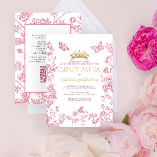 ピンク金ゴールドバタフライキンセアニラQRミクリンスアニョス 招待状