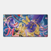 ピンク金ゴールドバタフライスワールモノグラム液体抽象芸術 デスクマット (正面)