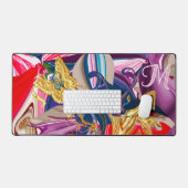 ピンク金ゴールドバタフライスワールモノグラム液体抽象芸術 デスクマット (キーボード&マウス)