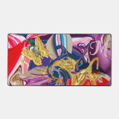 ピンク金ゴールドバタフライスワールモノグラム液体抽象芸術 デスクマット (正面)