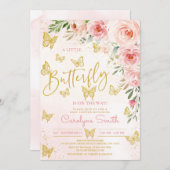 ピンク金ゴールドバタフライベビーシャワー招待状 招待状 (正面/裏面)