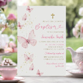 ピンク金ゴールドバタフライミニマリストバプティスガール 招待状