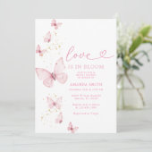 ピンク金ゴールドバタフライラブイン開花ブライダルシャワー 招待状 (スタンド正面)