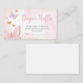ピンク金ゴールドバタフライ春おむつラッフル エンクロージャーカード (正面/裏面)