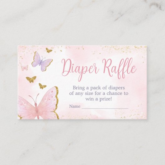 ピンク金ゴールドバタフライ春おむつラッフル エンクロージャーカード (正面)