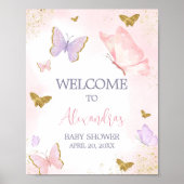 ピンク金ゴールドバタフライ春へようこそ ポスター (正面)