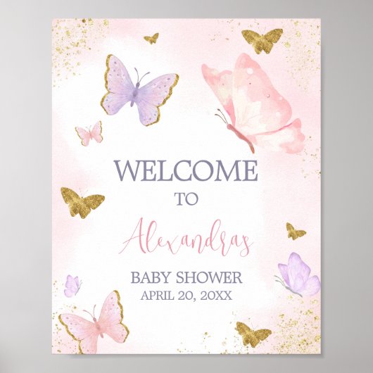 ピンク金ゴールドバタフライ春へようこそ ポスター (正面)