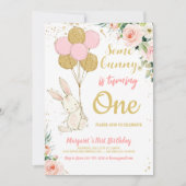 ピンク金ゴールドバニー誕生日 招待状 (正面)