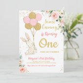 ピンク金ゴールドバニー誕生日 招待状 (スタンド正面)