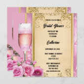 ピンク金ゴールドバラきらめくワインラグジュアリーブライダル シーズンカード (正面/裏面)