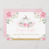 ピンク金ゴールドバラカボチャ赤ちゃんシャワーおむつラッフル エンクロージャーカード (正面/裏面)