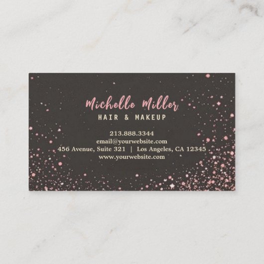 ピンク金ゴールドバラグリッターメイクアップアーティスト美容師 名刺 (裏面)