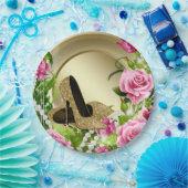 ピンク金ゴールドバラハイヒールシューパール誕生日パーティー ペーパープレート (パーティー)