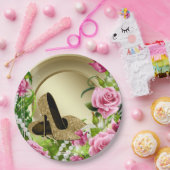 ピンク金ゴールドバラハイヒールシューパール誕生日パーティー ペーパープレート (パーティー)