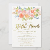 ピンク金ゴールドバラフローラブーケブライダルシャワー 招待状 (正面)