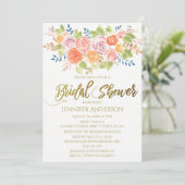 ピンク金ゴールドバラフローラブーケブライダルシャワー 招待状 (スタンド正面)