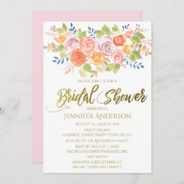 ピンク金ゴールドバラフローラブーケブライダルシャワー 招待状